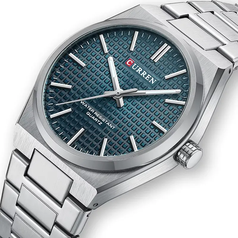Curren Quartz Blue Dial Silver-tone Men's Watch- 8439